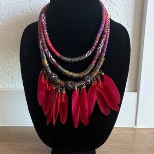 Bohemian Red Feather Necklace